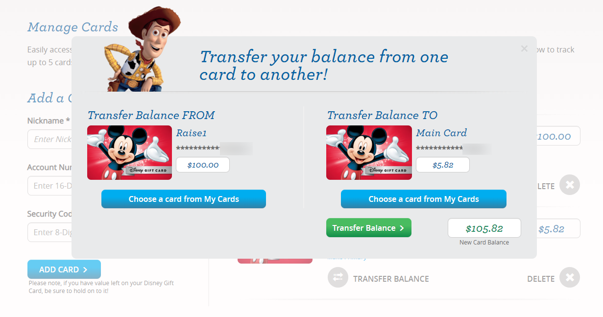 Combine Disney Gift Card Balances